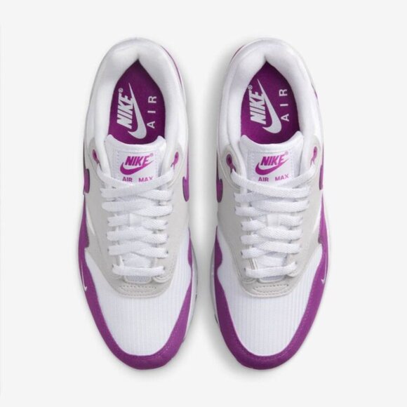 Nike Womens Air Max 1 '87 Mini Swoosh Bold Berry HF1194-101 White Grey Black 90 - Picture 4 of 8